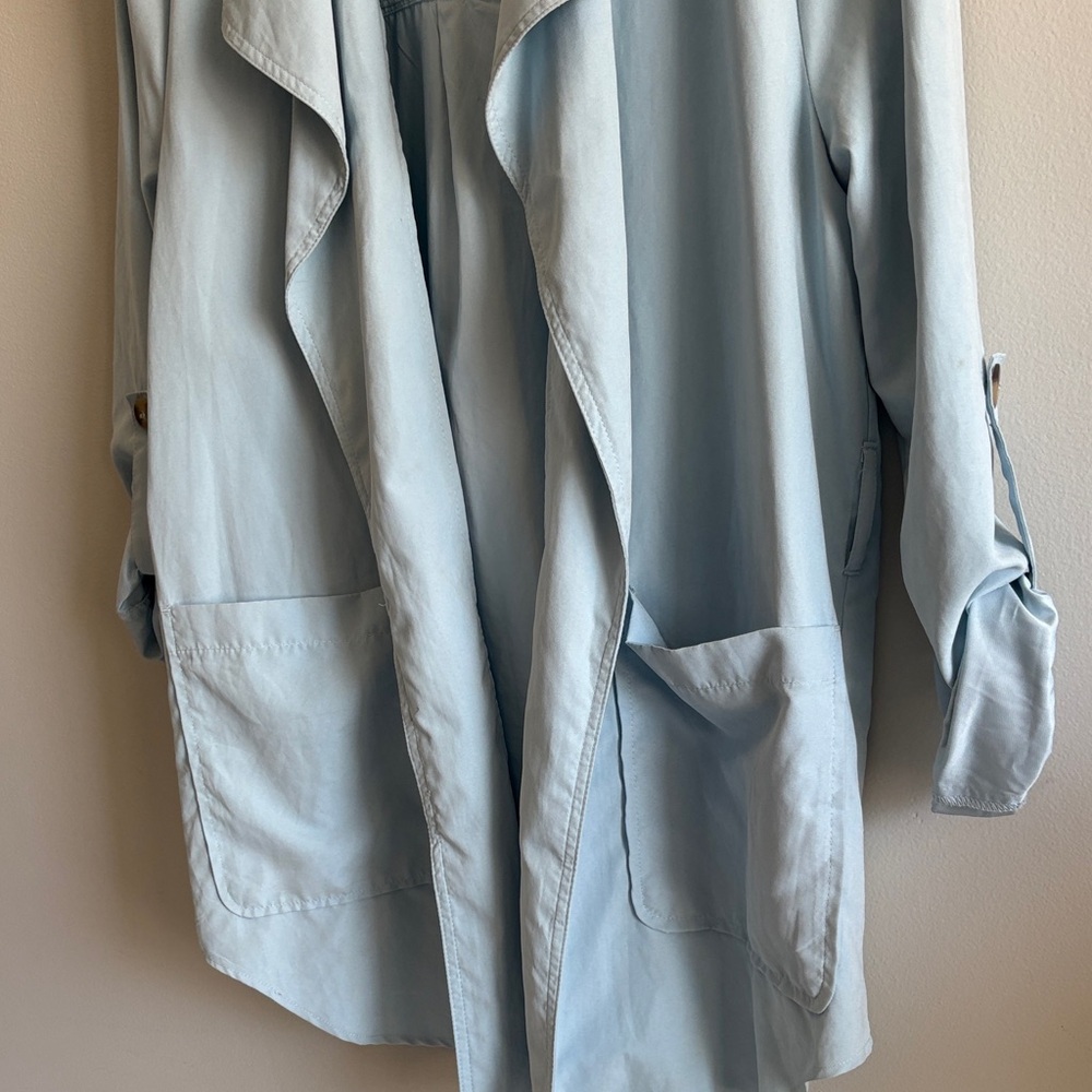 Light Blue Open Front Trench Jacket - Love Tree - Picture 5 of 6